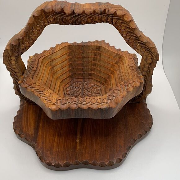 The Wooden Basket Hand-carved Collapsible Wooden Basket Excellent Craftsmanship - Picture 9 of 17